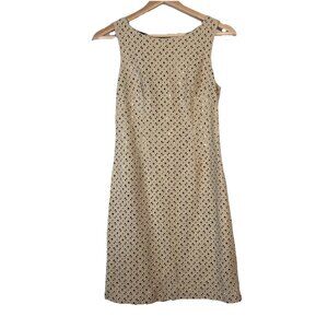 Alexia Admor Dress Size S Beige‎ Eyelet Sheath Brunch Metallic Old Money Preppy